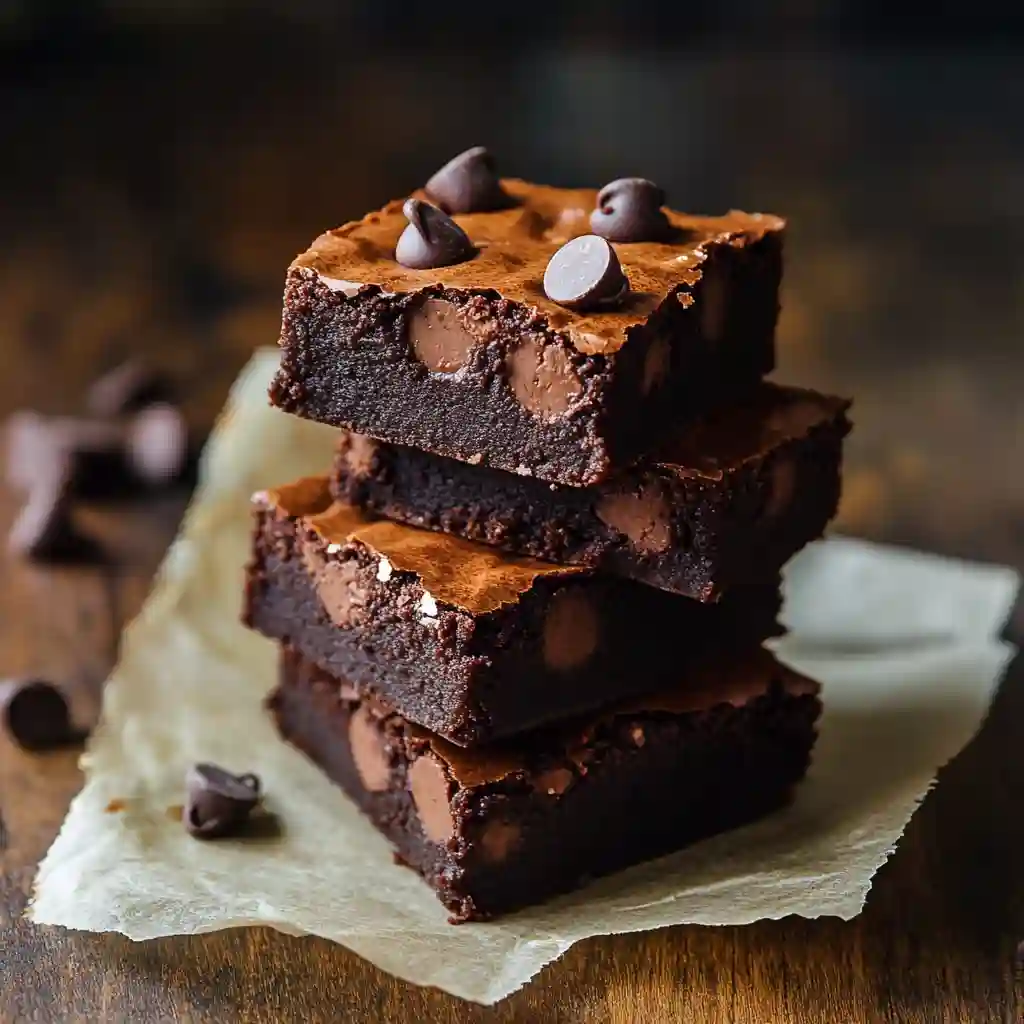 Sweet Potato Brownies Delicious Easy To Do Any Time 6 Sweet Potato Brownies stacked on parchment paper with chocolate drizzle